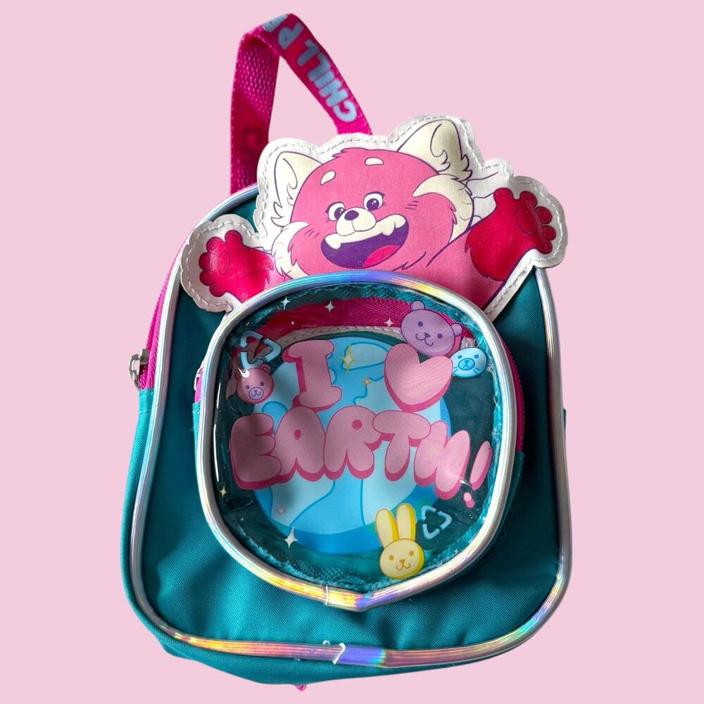 Turning Red I Heart Earth Mini Pouch Bag Backpack Mei Lee Panda Kid Disney Pixar